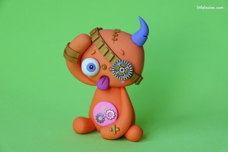 Random STEAMPUNK LittleLazies 1 Miniature Monster Polymer Clay Sculpture Handmade Thank You image 1