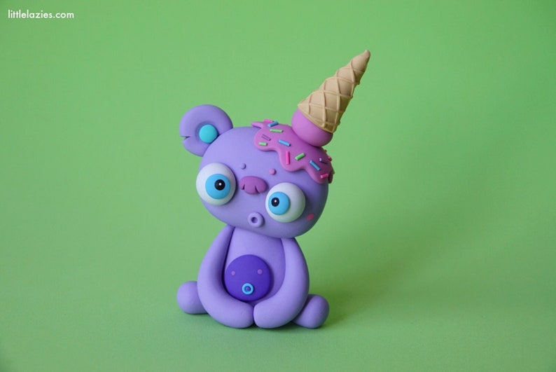 Random ICE-CREAM-BEAR LittleLazies 1 Miniature Monster Polymer Clay Sculpture Summer, Icecream Inspired Handmade Thank You image 4