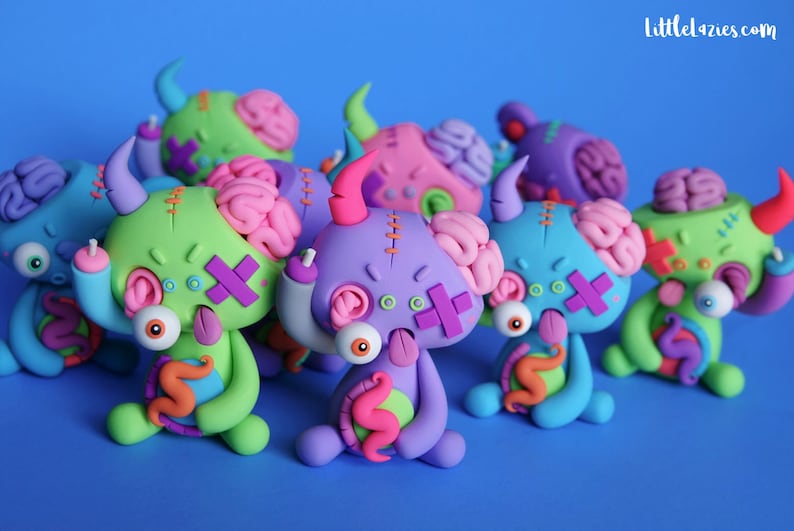 Random ZOMBIE LittleLazies 1 Miniature Monster Polymer Clay Sculpture Handmade Thank You image 10