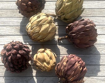 6 alcachofras secas para decoração rústica de fazenda, estilo natural.