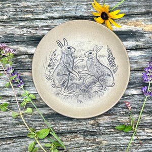 Vintage Petite Barbara Linley Adam Stoneware Plate with Two Rabbits/Hares for Poole Pottery