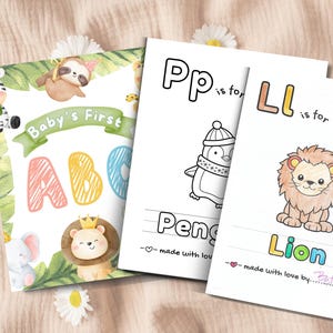 ABC Baby Shower Book Coloring Baby&#39;s First Activity Game Alphabet Printable 1st Birthday Gift Color Pages Keepsake craft