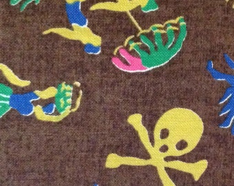 3 Yds Vintage 50's FABRIC JAMAICA Pin Ups SKULLS Island Scene Casablanca Awesome