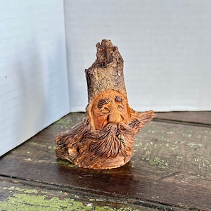 ViNTAGE WOOD Tree SPIRIT CARViNG FOLk ART OUTSiDER Art Wooden Handmade Hand Carved Spirit of Trees For Good Luck