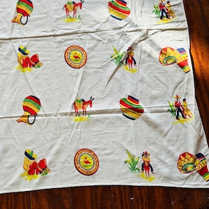 1940’s TABLECLOTH Vintage MEXICAN Desert MEXICO CACTuS Forties Textiles Cotton Desert Scene Mexico Inspired Decor 1950’s Kitchen 46 x 50