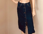 Awesome VINTAGE FOXTAIL DENiM SKIRT 1970s Indigo Blue Jean Pencil Skirt