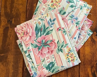 Vintage Floral Twin Sheet Set: Roses & Stripes, 2 Pillowcases Gorgeous Print!