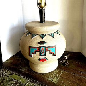 Pair Vintage 1976 Thunderbird Table Lamps: Plaster Native Sun Southwest Decor