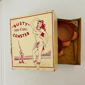 ViNTAGE BUSTY HiGH BALL COASTERS NuDES BooBS In BoX 1940s Pin Up NoVELTY BuSTS image 1