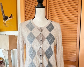 VINTAGE ArGYLE CASHMERE Cardigan SWEATER L