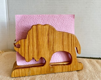1970s Buffalo Napkin Holder: Vintage Handmade Wooden Southwestern Decor