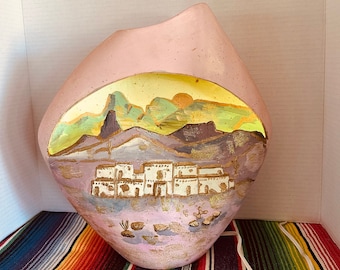 Vintage SOUTHWESTERN AdOBE PuEBLO DESERT LAMP Hand Painted TaBLE LiGht MeXICAN PoTTERY