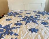 Vintage STAR SnOWFLAKE PATCHWORK QUILt 80s Cotton BEDSPREAD Comforter BlANKET Queen