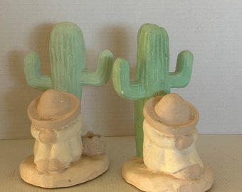 Vintage CACTUS BOOKENDS STATUES SouthWEST Decor PLaSTER SaGUARO Pair