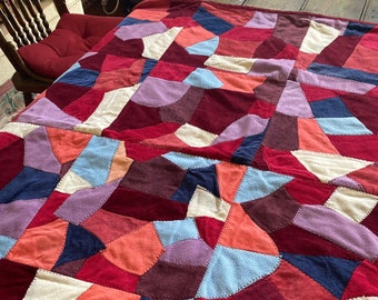 Beautiful VINTAGE Patchwork CRAZY QUILT Small Hand Made BeDSPREAD