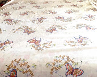 1970s Butterfly Flat Sheet: Vintage "TaSTEMAKER" Twin Bedding