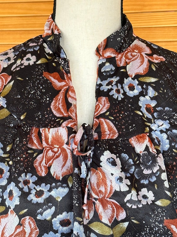 Sweet 80s BLACK FLORAL DRESS Vintage Sheer Summer… - image 7