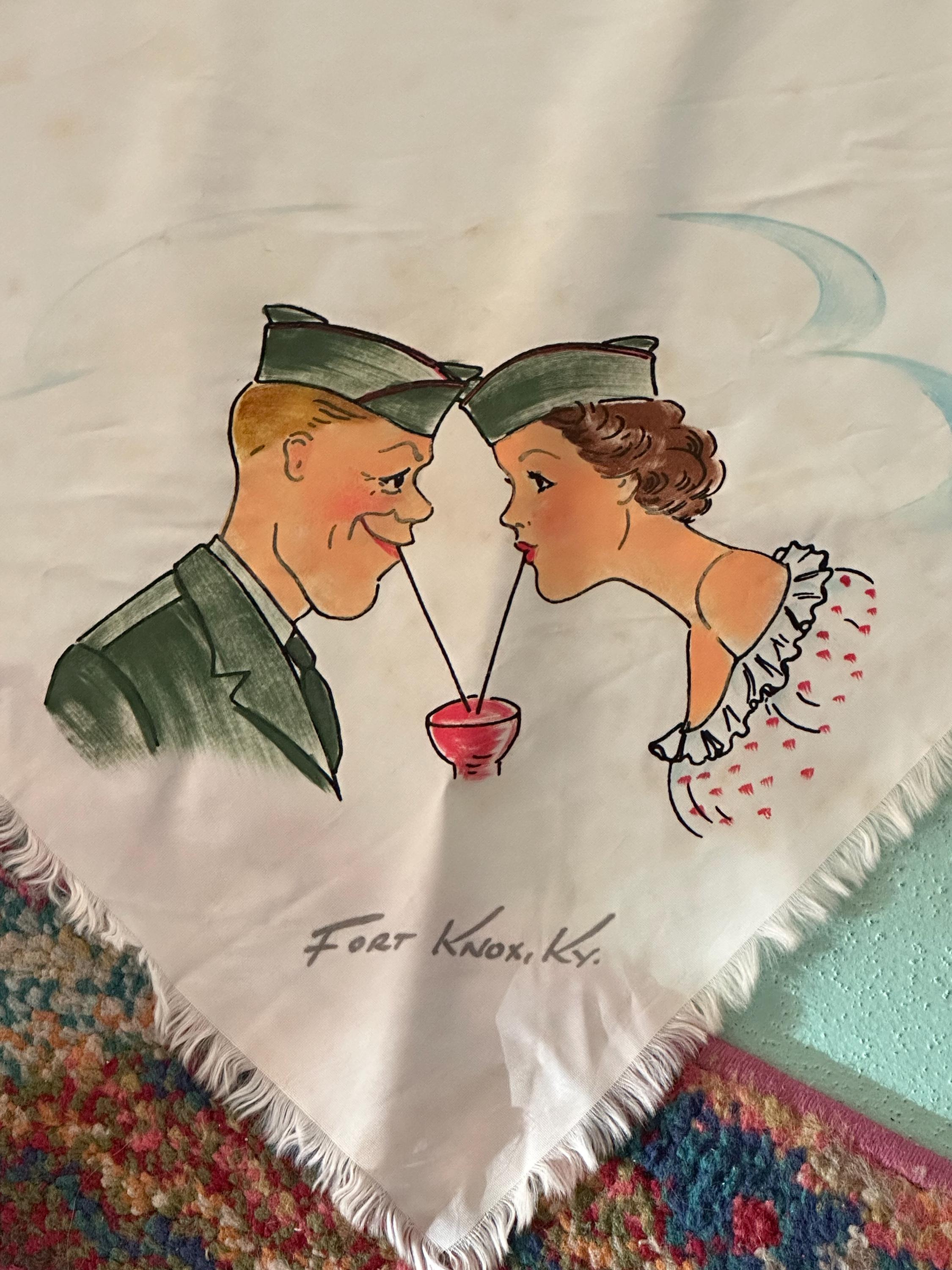 40's USミリタリー　スイートハート　ピロー　クッションカバービンテージ23 40's USミリタリー スイートハート ピロー クッションカバービンテージ23