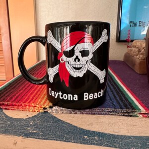 Vintage Eye PATCH Skull Coffee Mug: Daytona Beach Pirate Tea Cup Skull & CROSSBONES