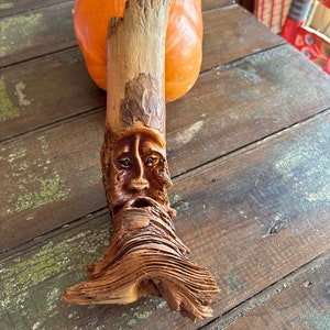 ViNTAGE WOOD Tree SPIRIT TrEE CARViNG FOLk ART Signed C Homberger 1993 OUTSiDER Art Mountain Man Sculpture Neat Eyes 12&quot; Tall