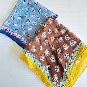 Vintage 1950s Silk Scarves Pair: Mid-Century Modern Ladies Faces