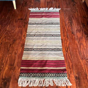 Vintage WOVEN Wool KiLIM RUG Wall Hanging 54” x 24” Stripes Carpet Striped Wool