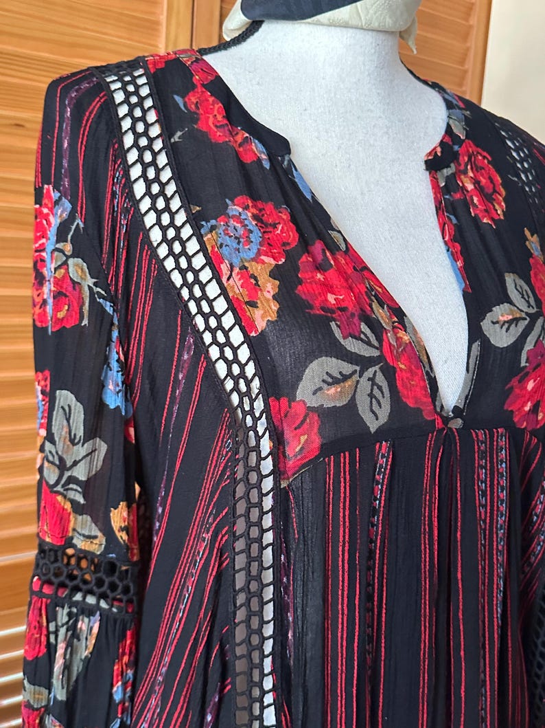 BLACK FLORAL Mini Dress: Bohemian Peasant Style - Free People Small image 4