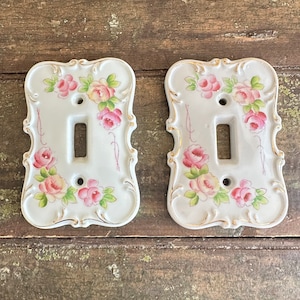 1950’s Vintage SWiTCH OUTLET Covers PORCELAIN SWITCH Cover Plate w Roses