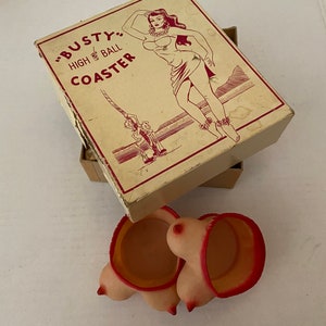 ViNTAGE BUSTY HiGH BALL COASTERS NuDES BooBS In BoX 1940s Pin Up NoVELTY BuSTS image 2