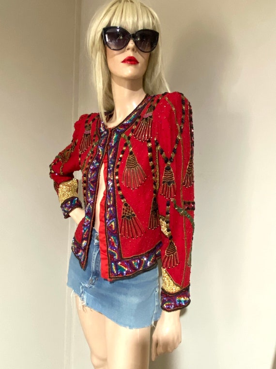 Size small2pc Beaded sequin blouse with skirt Blues golds