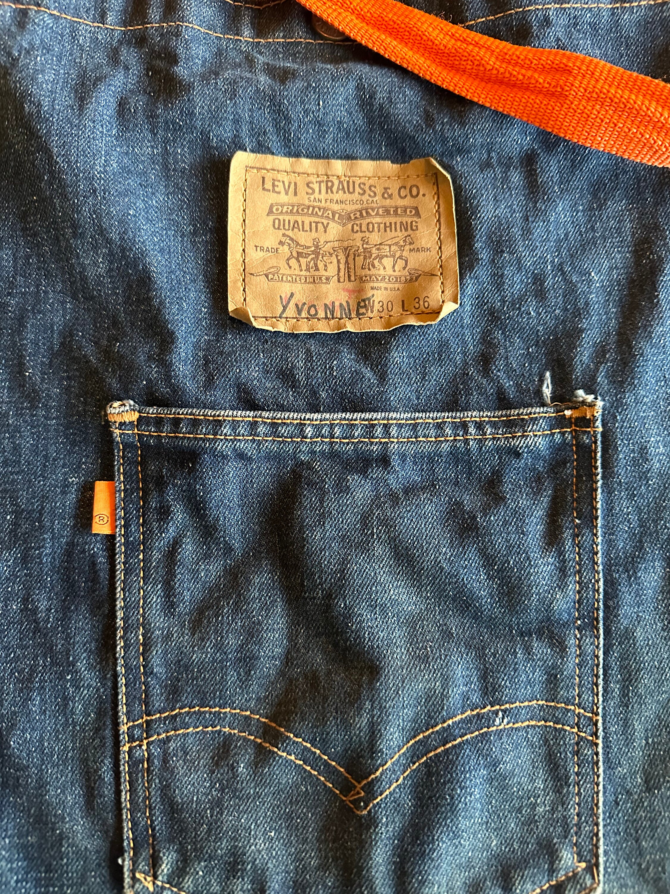 Vintage Levi's DENIM Orange Tab BLUE Jean Bag Orange Long