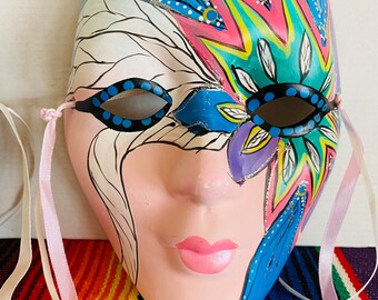 Lot of 7 Painted Decorative Ceramic Carnival Mardi Gras Masks