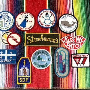 Vintage PATCHES IRON On SEW On Denim Sold Individually Girl Scouts Quail Valley Beaver Patch Baseball Patch Denim Patches 1983~87 Christmas