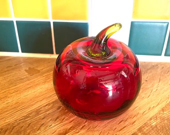 Hand Blown Glass Zombie Apple on a Wooden Base
