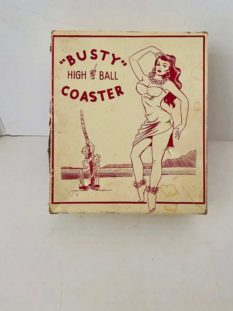 ViNTAGE BUSTY HiGH BALL COASTERS NuDES BooBS In BoX 1940s Pin Up NoVELTY BuSTS image 3