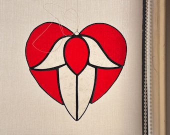 Vintage Stained Glass Heart Suncatcher: Red Slag Glass Window Art