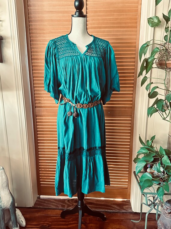 Vintage MEXICAN Puebla DRESS CoTTON 90s w Lace - image 10