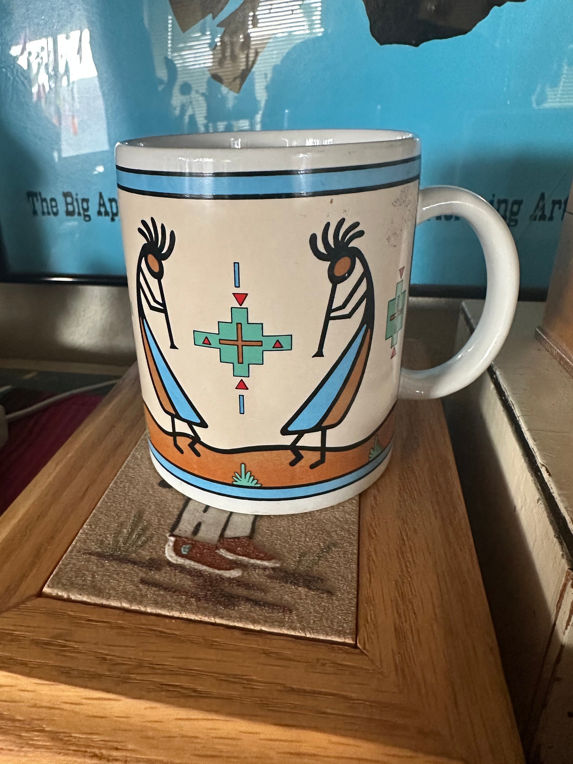 Southwestern Kokopelli Coffee Travel Mug with Lid 14 Ounce Ceramic