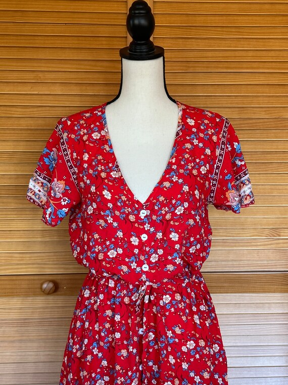 90s Vintage RAYON FLORAL DRESS India One Size - image 5