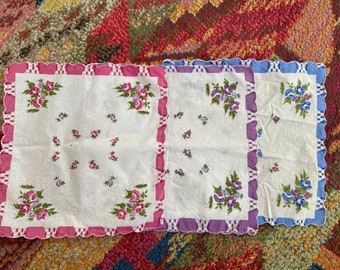 3 VINTAGE Cotton HANDKERCHIEF FLORALS RoSES