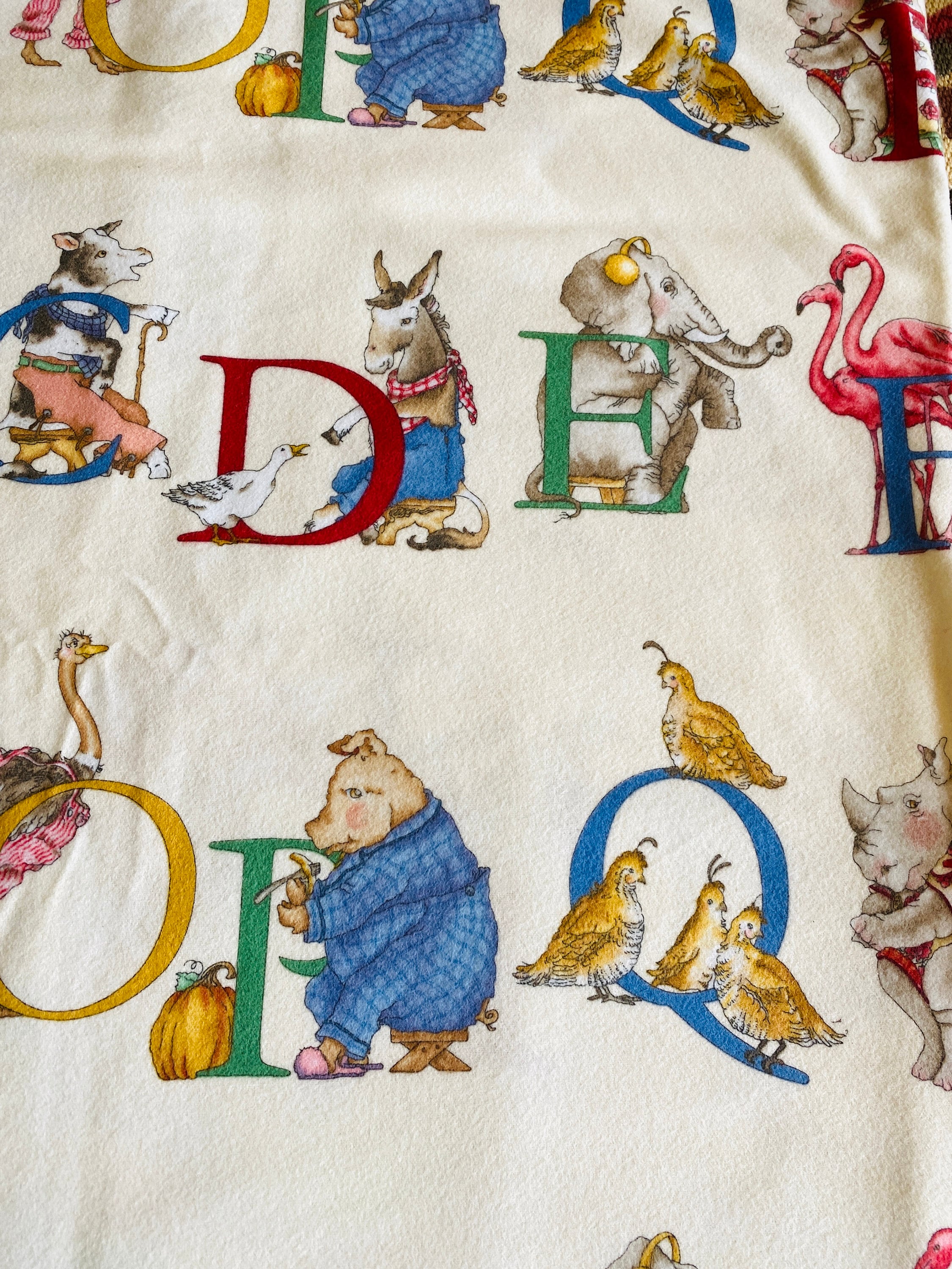 3 Yds Vintage HUNGRY ANIMAL ALPHABET FaBric J. Wecker Cotton | Etsy