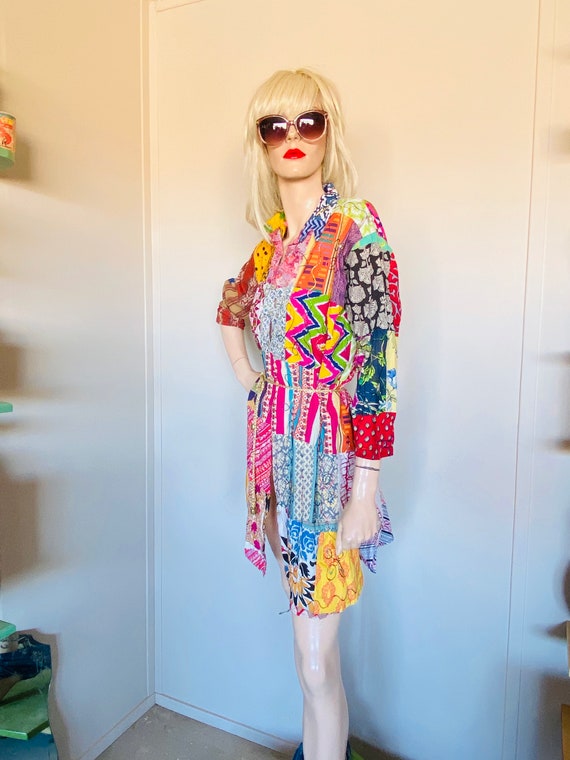 1980’s Vintage PATCHWORK SHIRTDRESS Cotton