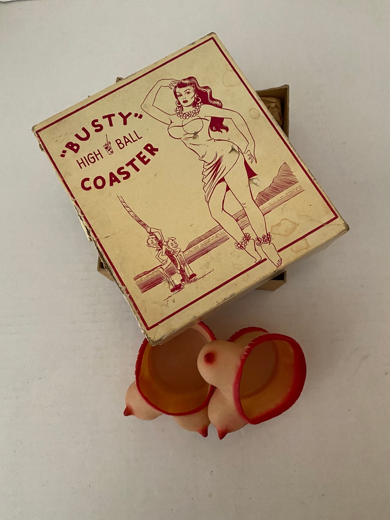 ViNTAGE BUSTY HiGH BALL COASTERS NuDES BooBS In BoX 1940s Pin Up NoVELTY BuSTS image 6