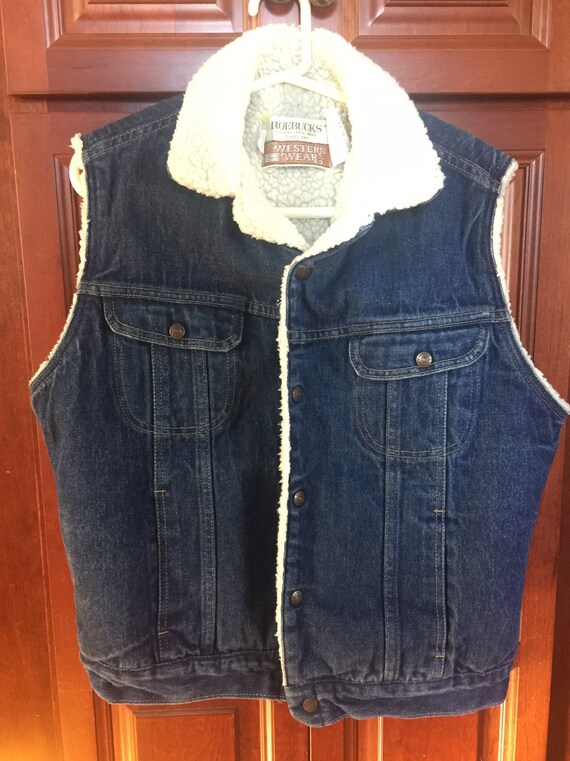 Vintage Roebucks DENIM SHERPA VEST 70's Western We