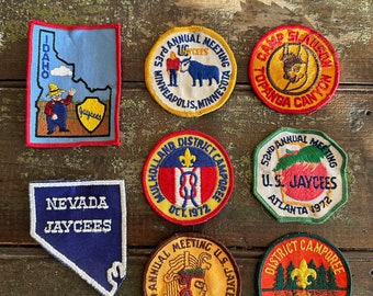 Vintage JAYCEES B S A PATCHES IRoN On SEW On Denim Minneapolis Atlanta Nevada Idaho San Diego Mulholland