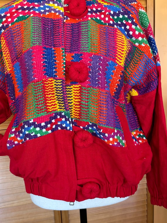 Colorful VINTAGE 80’s WoVEN Embroidered JACKET Zi… - image 6