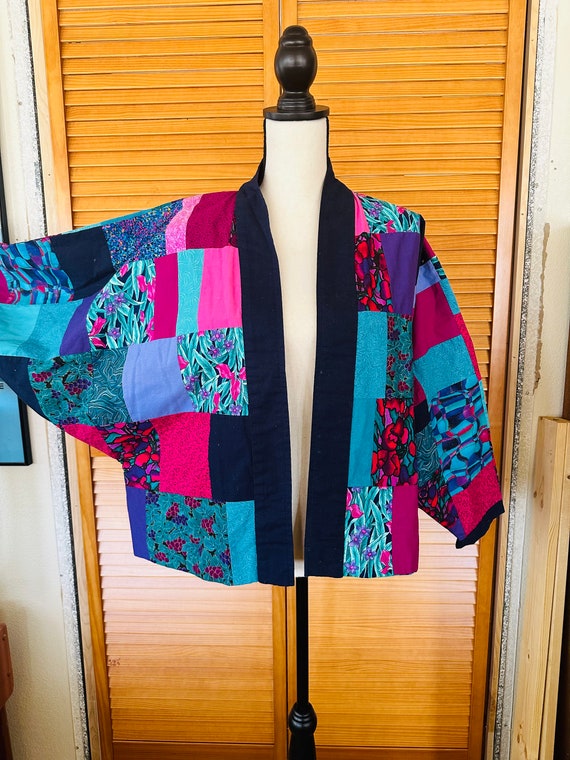 CrOPPED Vintage 80’s KIMONO Style PATCHWORK JACKE… - image 1