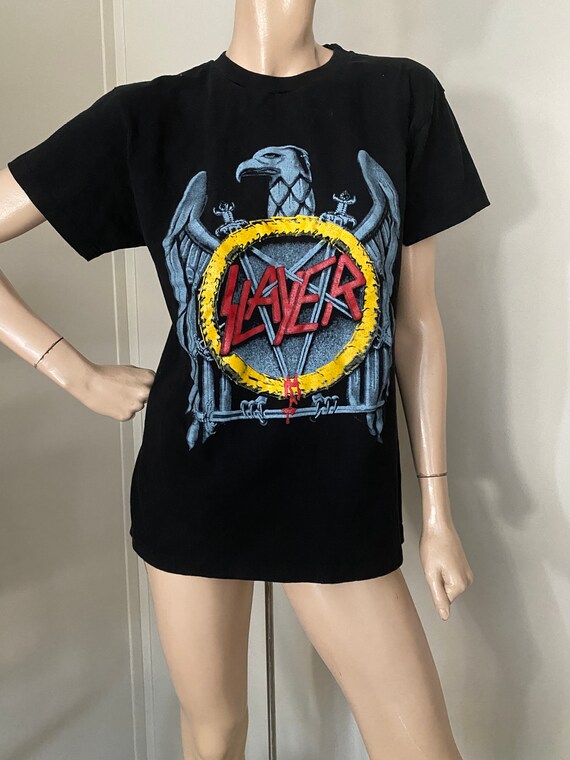 True Vintage 90s SLAYER SILVER EAGLE T Shirt Medium Worn - Etsy