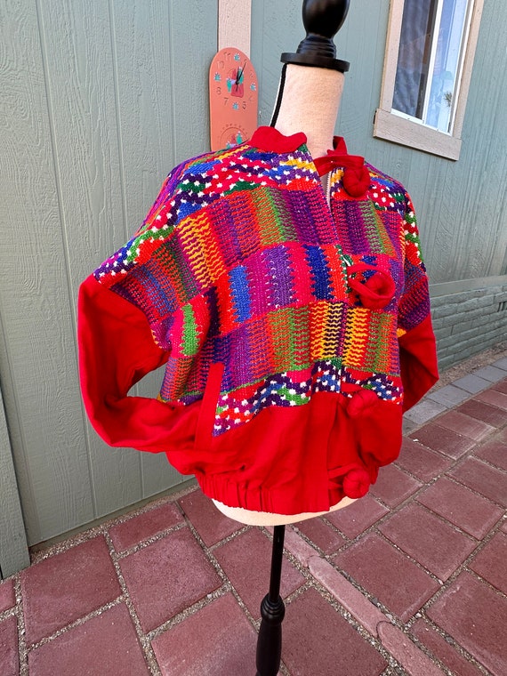 Colorful VINTAGE 80’s WoVEN Embroidered JACKET Zi… - image 7