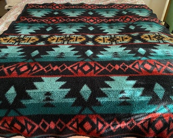 BeAUTIFUL Vintage BIEDERLACK BLANKET SLeePING BaG FAUX Fur 1970 SoUTHWESTERN NaVAJO 54" x 62"